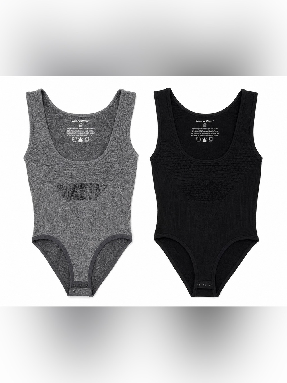 WunderWear Seamless Shapewear Bodysuit 2 Pack Gray Black L